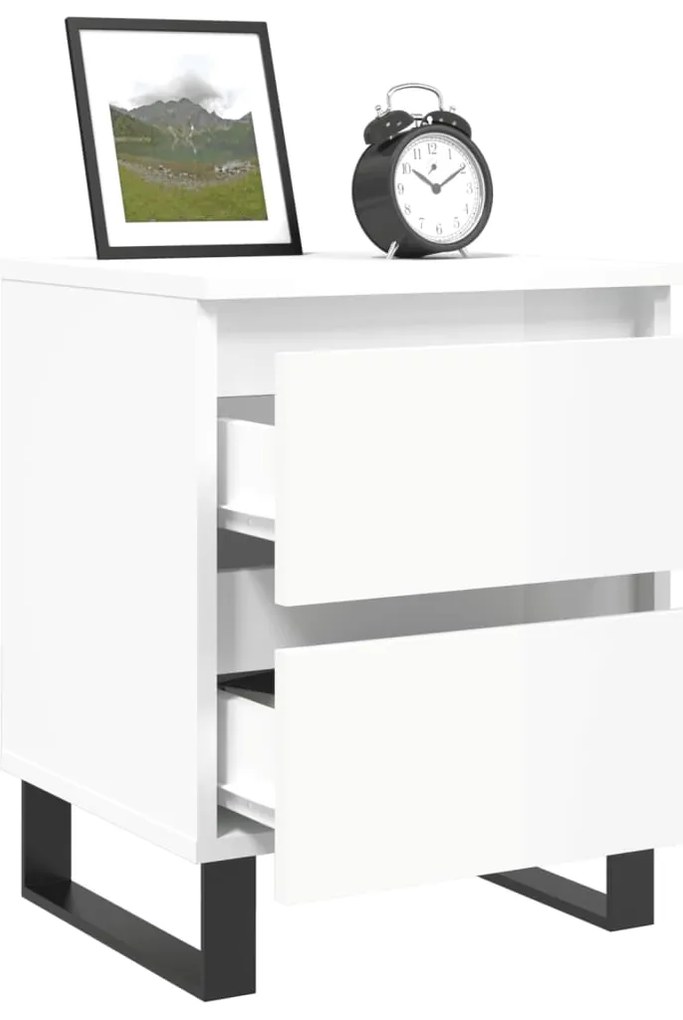 vidaXL Κομοδίνα 2 τεμ. Γυαλ. Λευκό 40 x 35 x 50 εκ. Επεξεργασμένο Ξύλο