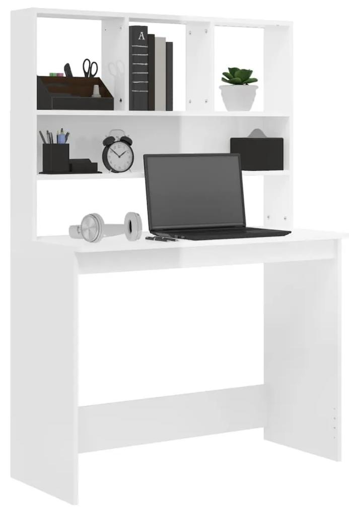 Γραφείο με Ράφια Γυαλ. Λευκό 102x45x148 εκ. Επεξεργασμένο Ξύλο - Λευκό