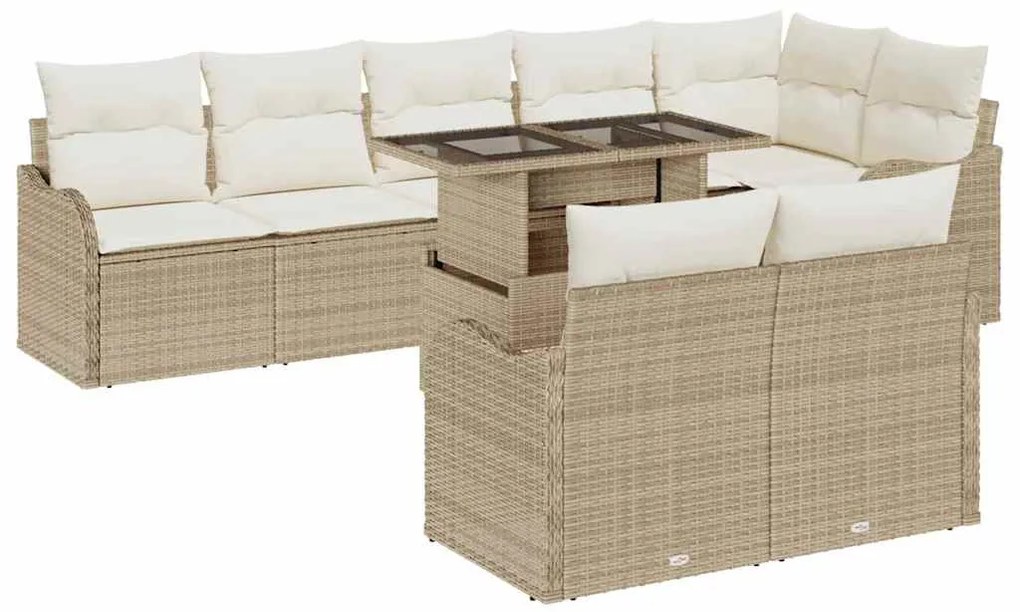 vidaXL Σετ Καναπέ Κήπου με μαξιλάρι 9 pcs Μπεζ Πολυ ράταν
