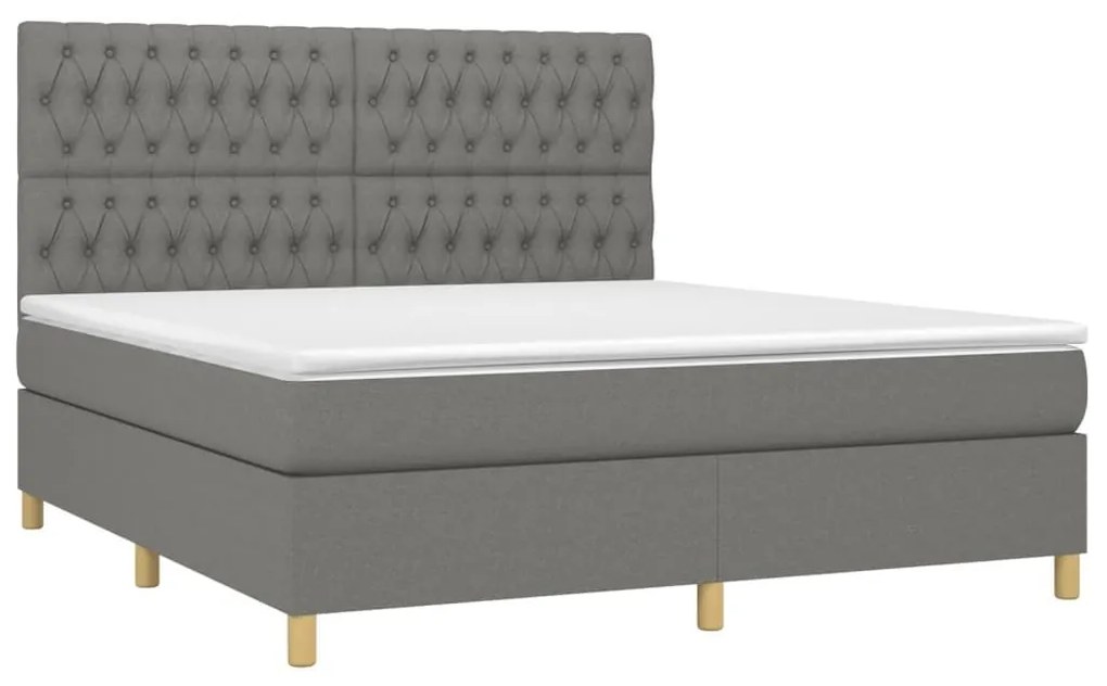 Κρεβάτι Boxspring με Στρώμα Σκούρο Γκρι 180x200 εκ Υφασμάτιν - Γκρι