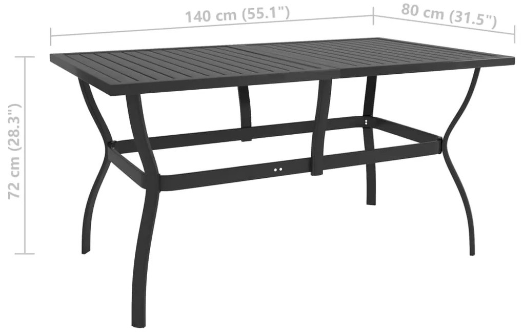 vidaXL Τραπέζι Κήπου Ανθρακί 140 x 80 x 72 εκ. Ατσάλινο