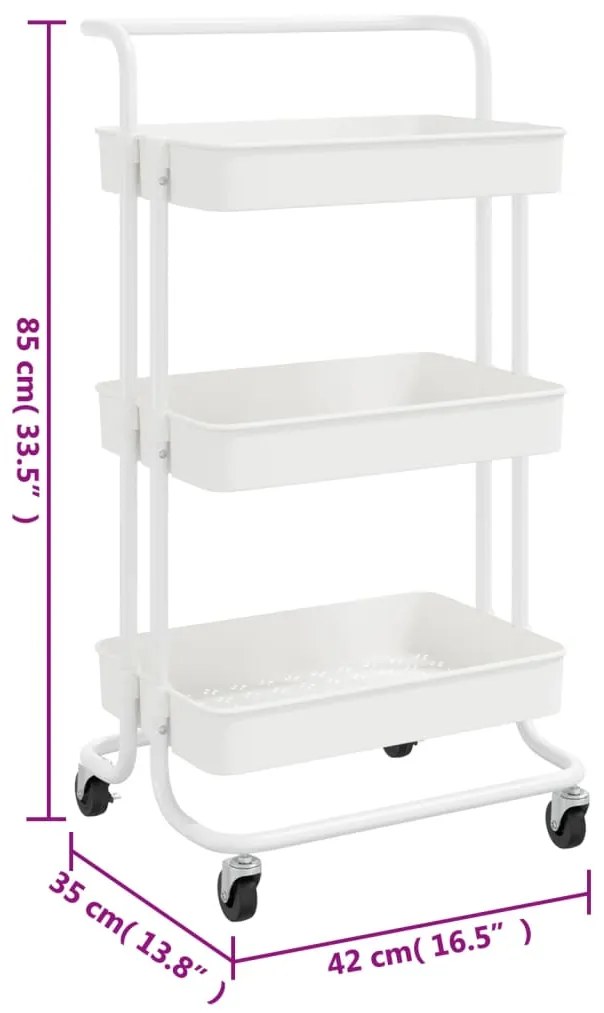 vidaXL Τρόλεϊ Κουζίνας 3 Επιπέδων Λευκό 42 x 35 x 85 εκ. Σίδερο/ABS