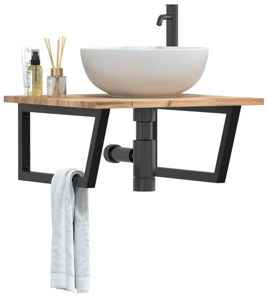 Ράφι Νιπτήρα Τοίχου από Ατσάλι / Μασίφ Ξύλο Ακακίας