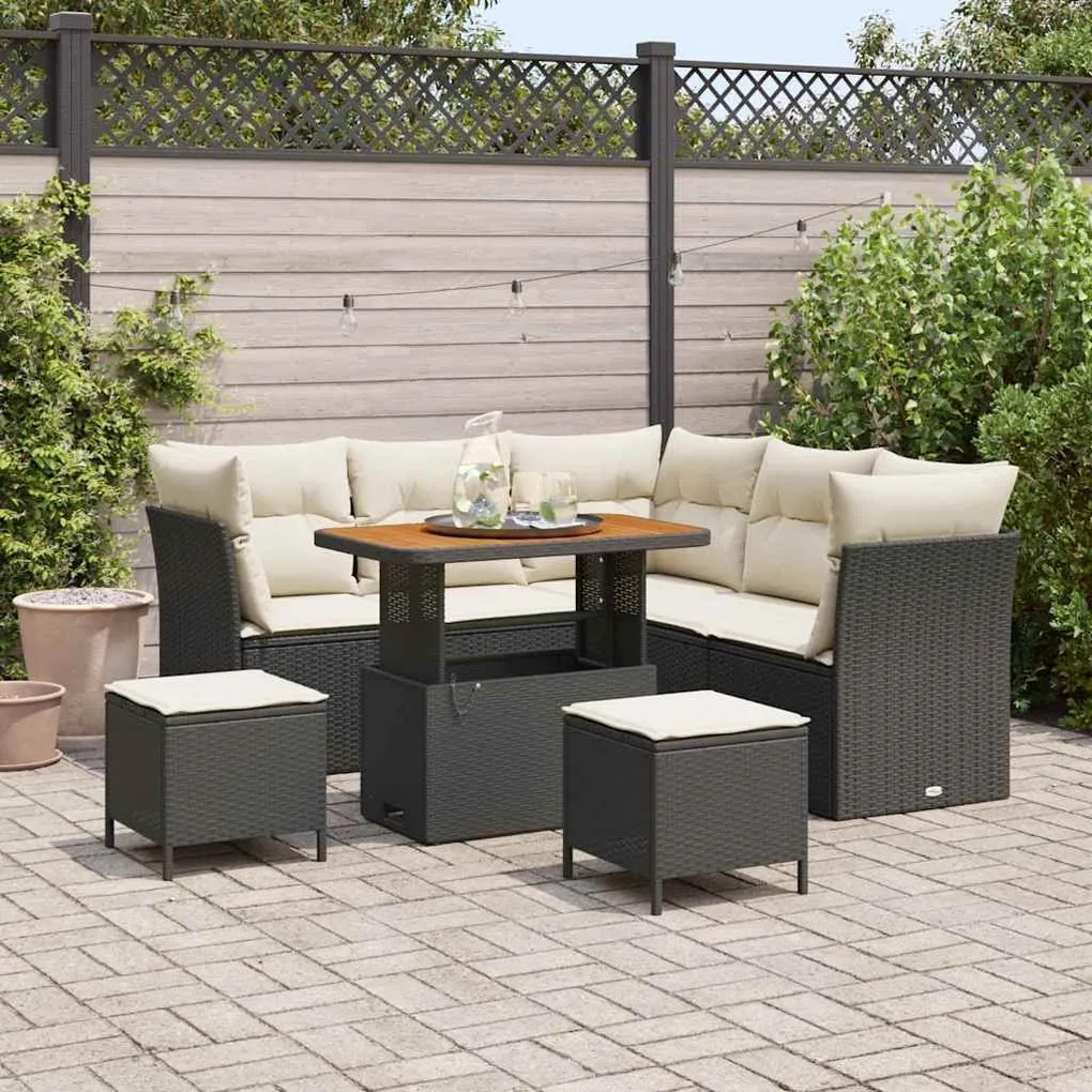 vidaXL Σετ Καναπέ Κήπου 8 pcs Μαύρο και κρεμ 90 x 55 x 71 cm