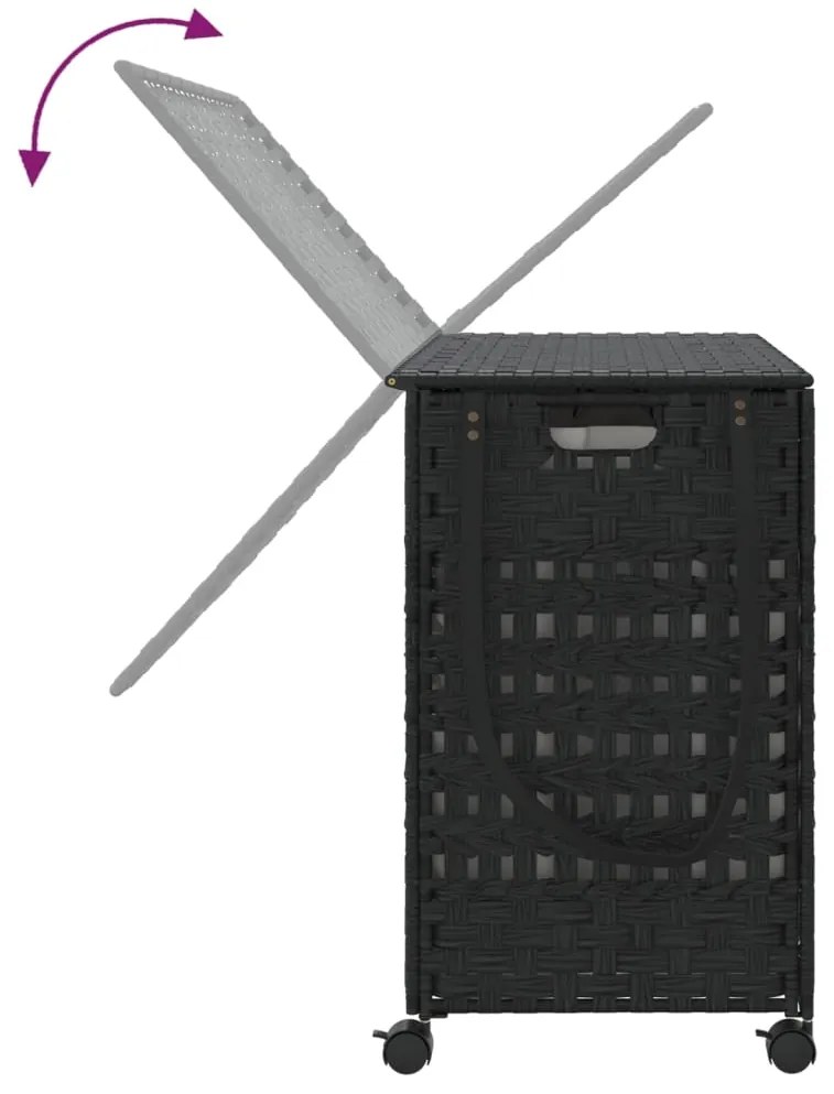 vidaXL Καλάθι Άπλυτων με Τροχούς Μαύρο 66x35x60 εκ. από Ρατάν