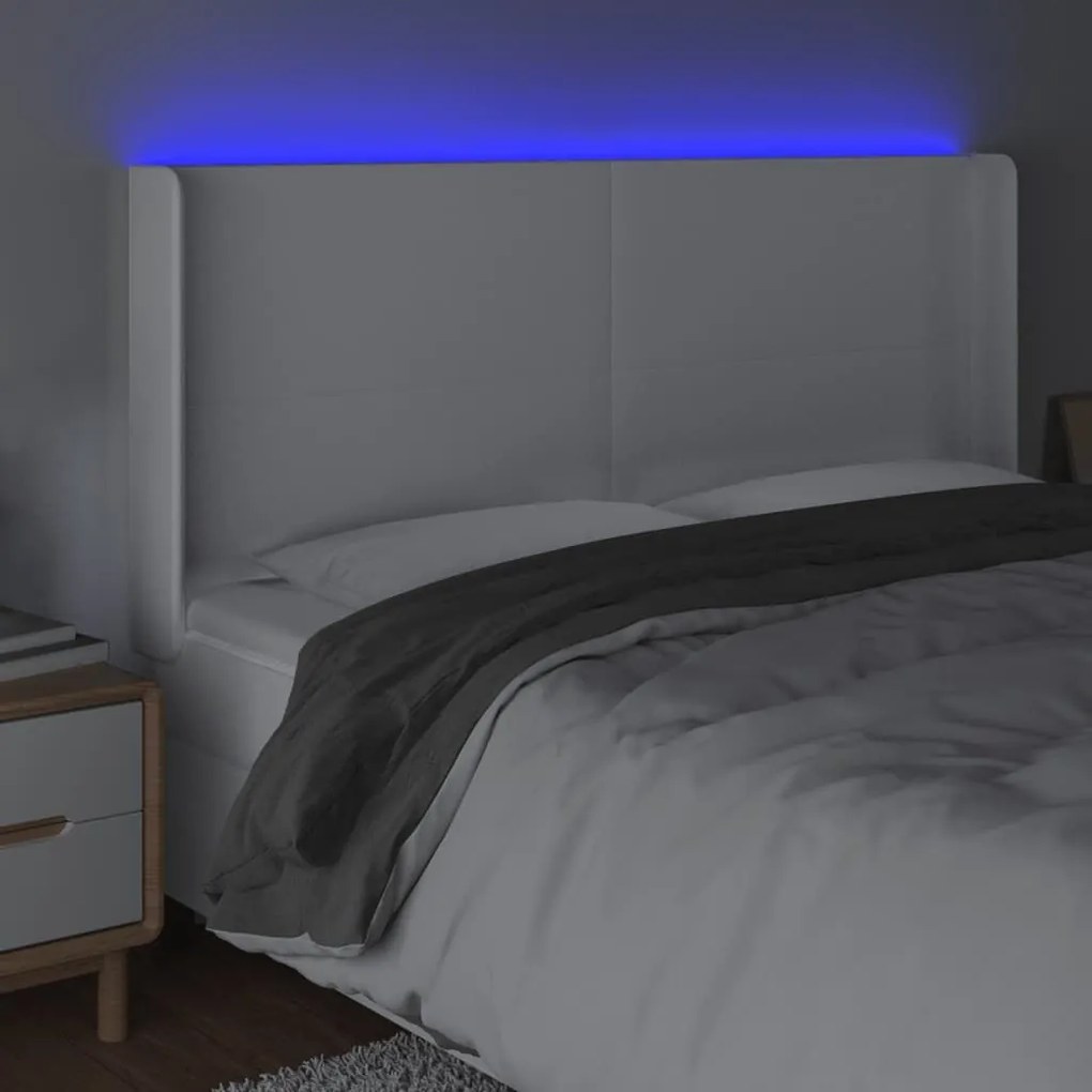 Κεφαλάρι Κρεβατιού LED Λευκό 163x16x118/128 εκ. Συνθετ. Δέρμα - Λευκό