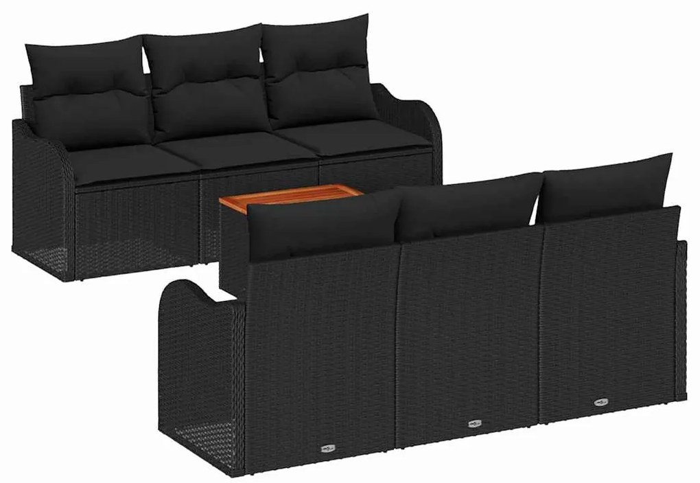 vidaXL Σετ Καναπέ Κήπου με μαξιλάρι 7 pcs Μαύρο συνθετικό ρατάν