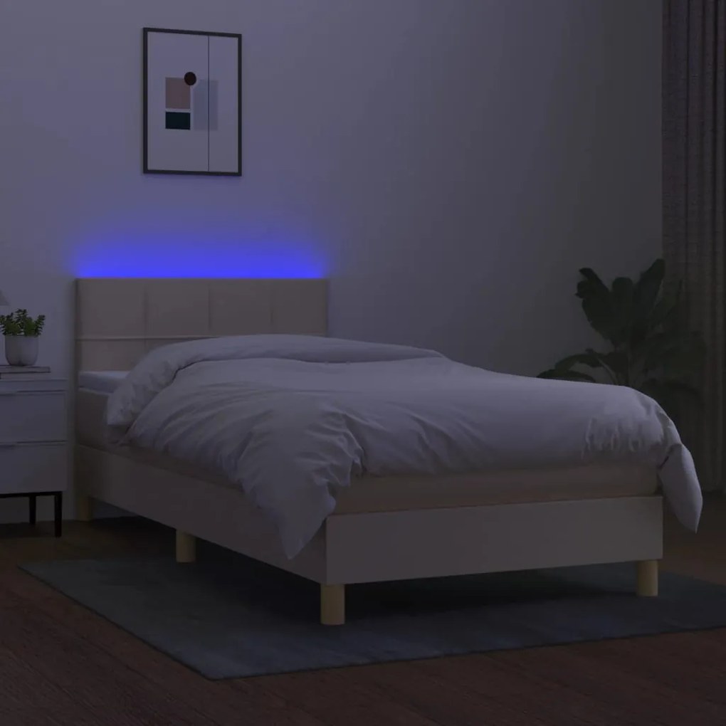 vidaXL Κρεβάτι Boxspring με Στρώμα & LED Κρεμ 80x200 εκ. Υφασμάτινο