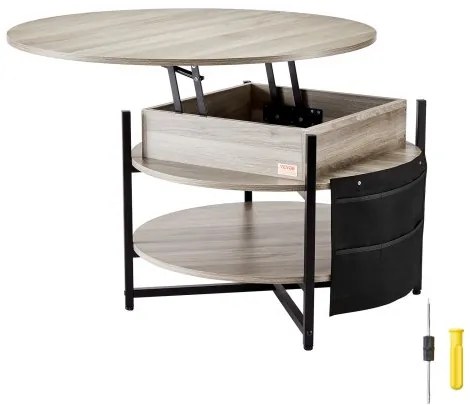 VEVOR Lift Top Coffee Table 35.3&quot; Round Coffee Table for Living Room White
