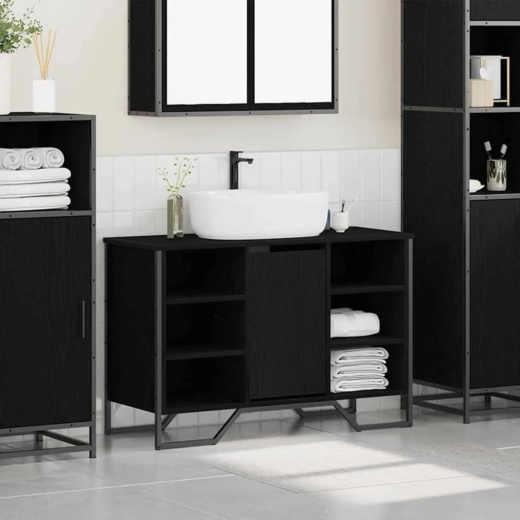 vidaXL Ντουλάπι νεροχύτη Μαύρη Οξυά 91 x 35 x 60 εκ Επεξεργασμένο ξύλο