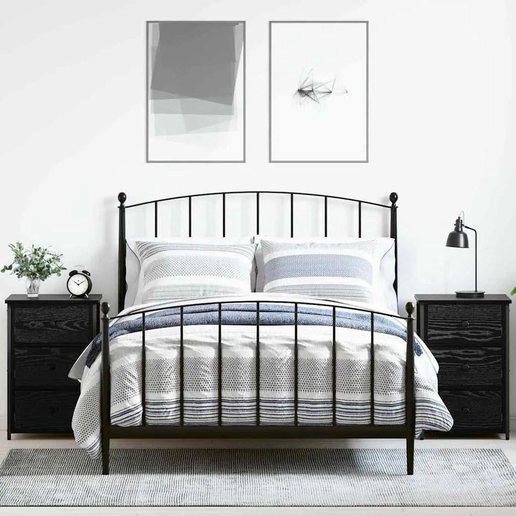 Κομοδίνο 2 pcs Μαύρη Οξυά 40 x 36 x 60 εκ Στερεό Ανακτηθέν Ξύλο