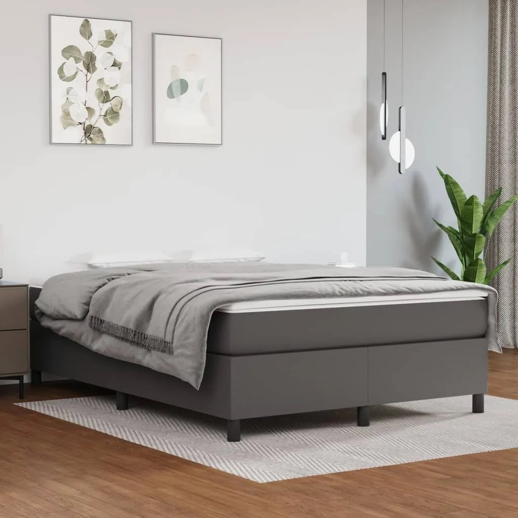 Κρεβάτι Boxspring με Στρώμα Γκρι 140x190εκ. από Συνθετικό Δέρμα - Γκρι