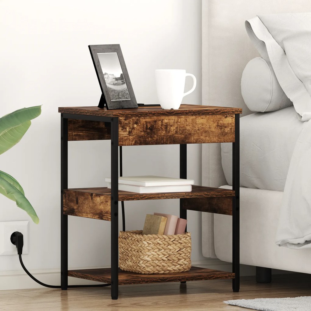 vidaXL Κομοδίνο Καπνιστή δρυς 41 x 31 x 51 εκ. Επεξεργασμένο ξύλο