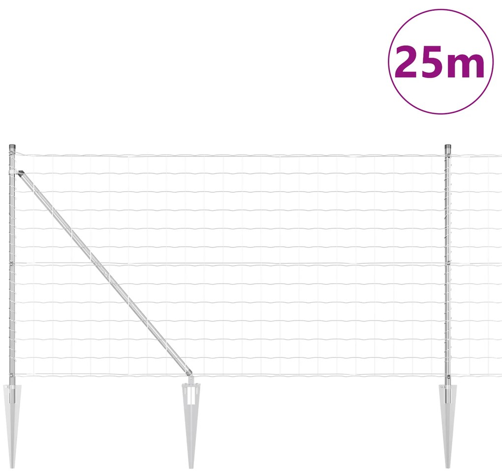 vidaXL Ευρωπαϊκός Φράκτης με 13 Σφικτές Στήλες 1x25 μ Γαλβανισμένος Χάλυβας