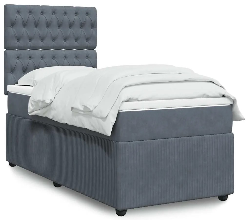 vidaXL Κρεβάτι Boxspring με Στρώμα Σκούρο Γκρι 100x200 εκ. Βελούδινο
