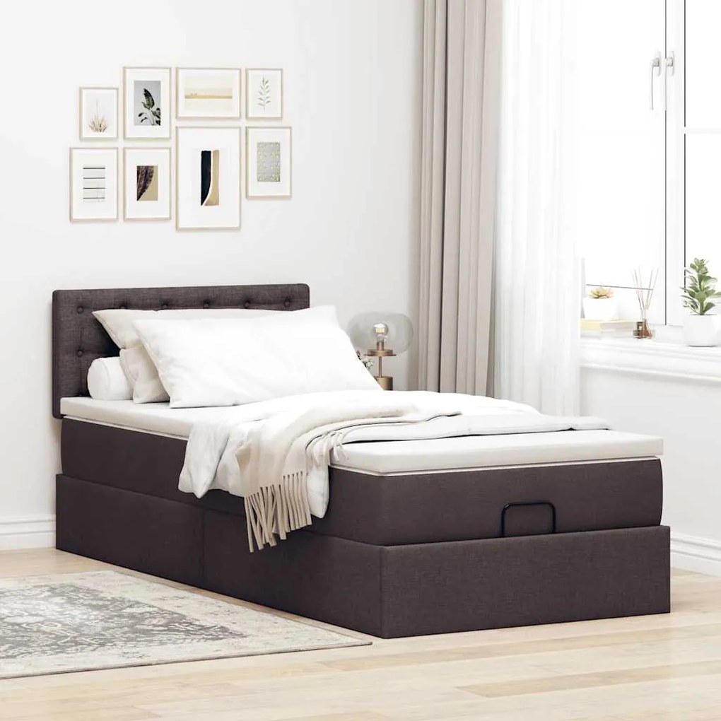 Οθωμανικό κρεβάτι με στρώμα σκούρο καφέ 90x190cm ύφασμα 3311590