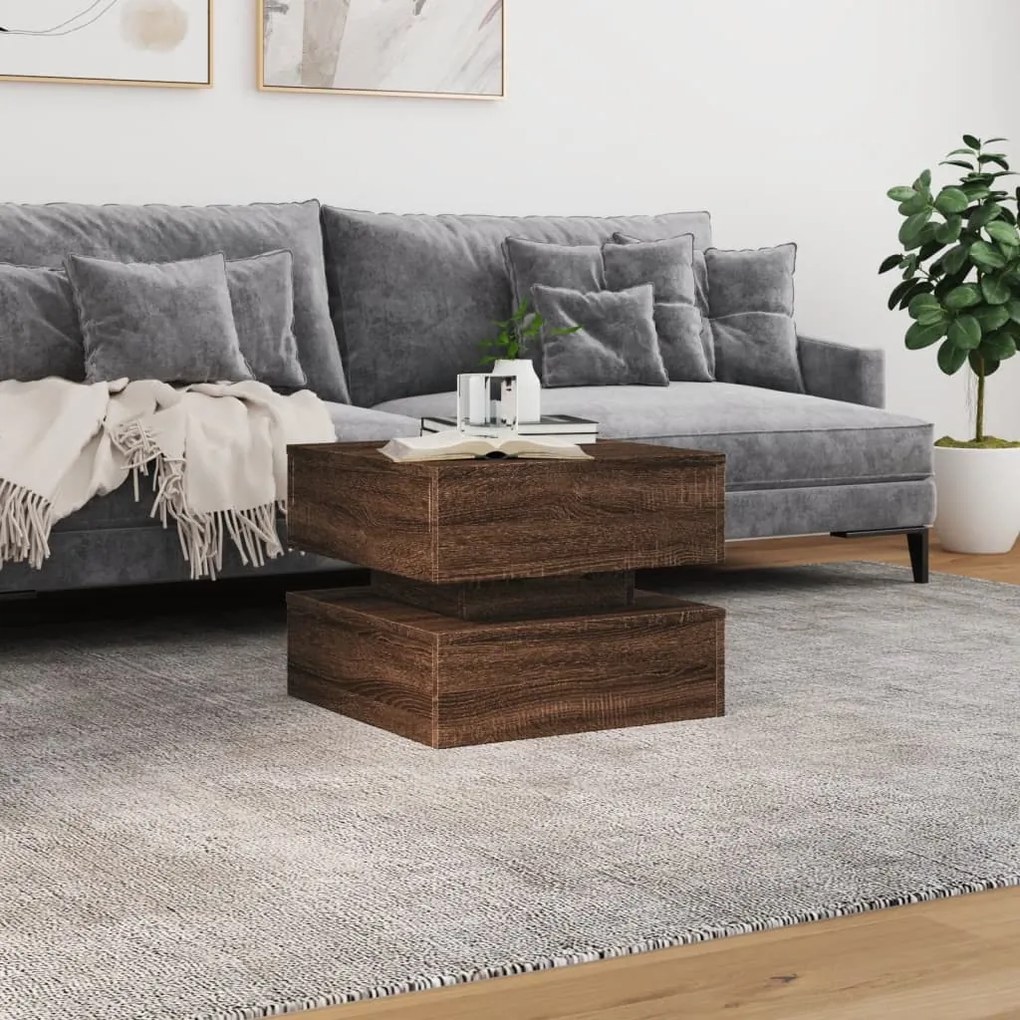 vidaXL Τραπεζάκι Σαλονιού με LED Καφέ Δρυς 50 x 50 x 40 εκ.