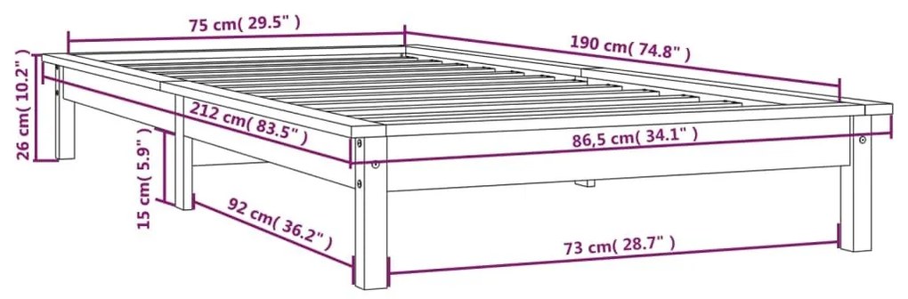 Πλαίσιο Κρεβατιού Καφέ 75x190 εκ. Ξύλο Πεύκου Small Single - Γκρι