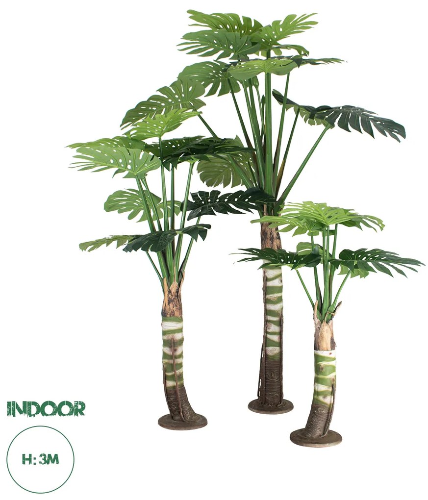 20090 GloboStar®  Artificial Garden MONSTERA SET 20090 - Τεχνητό Διακοσμητικό Σετ Φυτών Μονστέρα A:Υ300cm B:Υ200cm C:Υ150cm