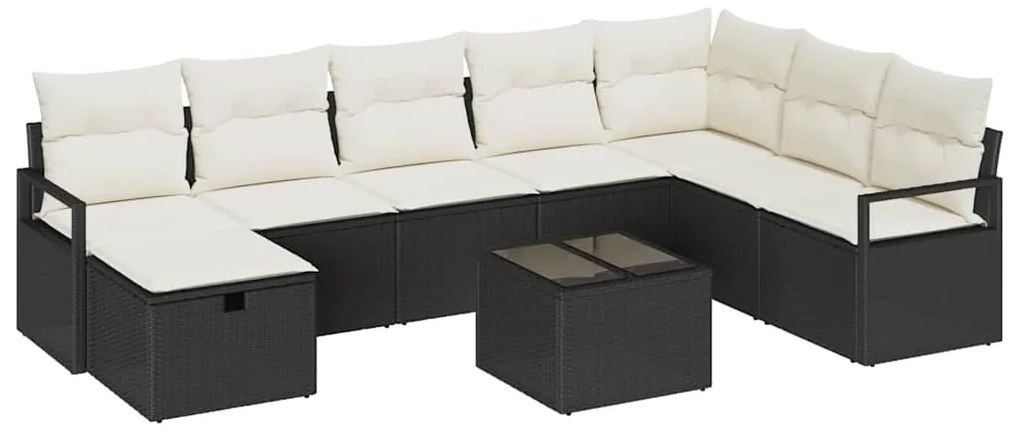 vidaXL 9 Τεμαχίων Σετ Καναπέδων Κήπου Με Μαξιλάρια Μαύρο Πολυ-Ράτταν