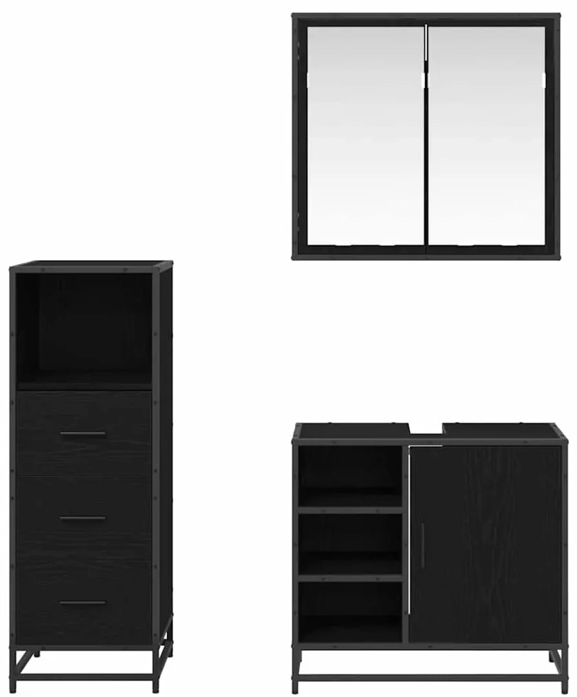 vidaXL Σετ Επίπλων Μπάνιου με ράφι 3 pcs Μαύρη Οξυά Επεξεργασμένο ξύλο