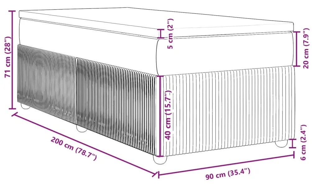 Κρεβάτι Boxspring με Στρώμα Μπλε 90x200 εκ.Υφασμάτινο - Μπλε