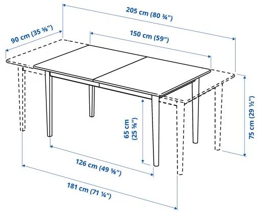 SKANSNAS επεκτεινόμενο τραπέζι, 150/205x90 cm 005.657.58