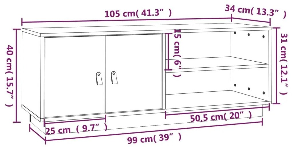 Έπιπλο Τηλεόρασης Γκρι 105x34x40 εκ. από Μασίφ Ξύλο Πεύκου - Γκρι