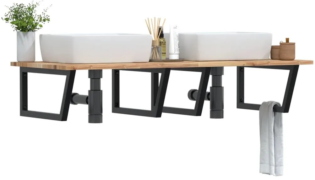 vidaXL Ράφι Νιπτήρα Τοίχου από Ατσάλι / Μασίφ Ξύλο Ακακίας