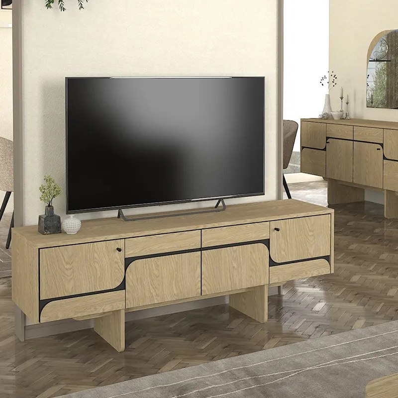 Έπιπλο τηλεόρασης Lava Megapap χρώμα rota oak - ανθρακί 150x35x51,3εκ. - GP042-0296,1