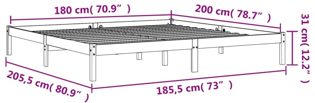 ΠΛΑΙΣΙΟ ΚΡΕΒΑΤΙΟΥ ΚΑΦΕ ΚΕΡΙΟΥ 180 X 200 ΕΚ. ΜΑΣΙΦ ΞΥΛΟ ΠΕΥΚΟΥ 844866