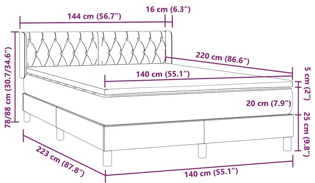 Box Spring Κρεβάτι με στρώμα Μαύρο 140x220 cm Βελούδινο - Μαύρο