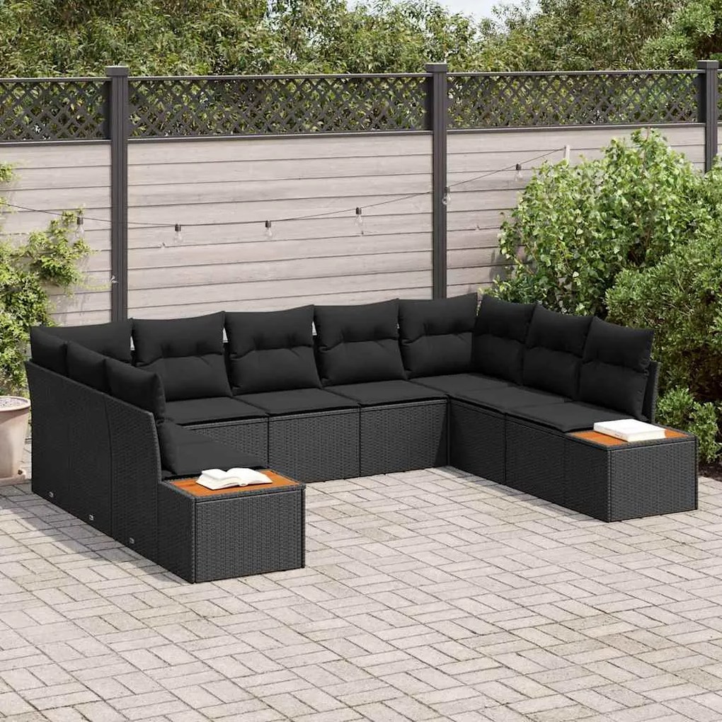 vidaXL Σετ Καναπέ Κήπου με μαξιλάρι 9 pcs Μαύρο Πολυ ράταν