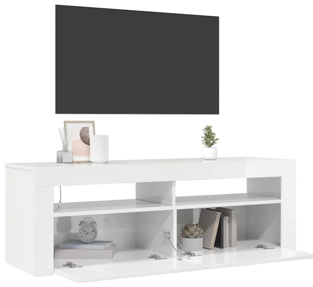 vidaXL Έπιπλο Τηλεόρασης με LED Γυαλιστερό Λευκό 120 x 35 x 40 εκ.