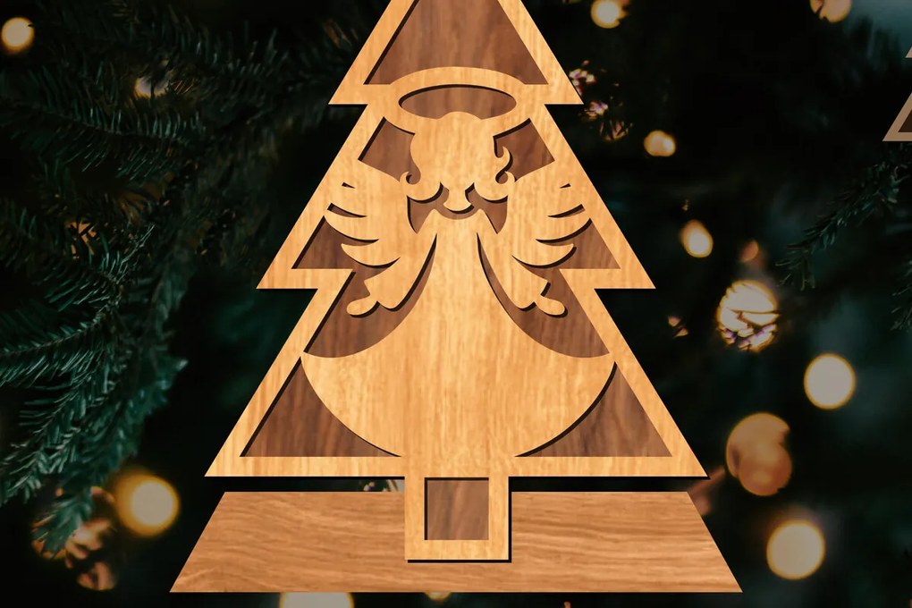 Σετ των 2 Intra απο ξύλο plywood 3mm-4mm πάχος - Στάση κοπής με λέιζερ Χριστουγεννιάτικα δέντρα  Δίασταση 20x20 cm INTRAFABR-108225806