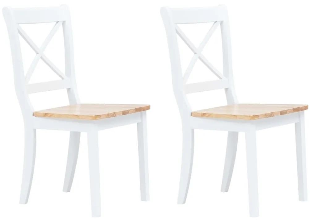 Καρέκλες Τραπεζαρίας 2 Τεμ. Λευκό/Αν. Ξύλο Μασίφ Ξύλο Καουτσούκ - Λευκό