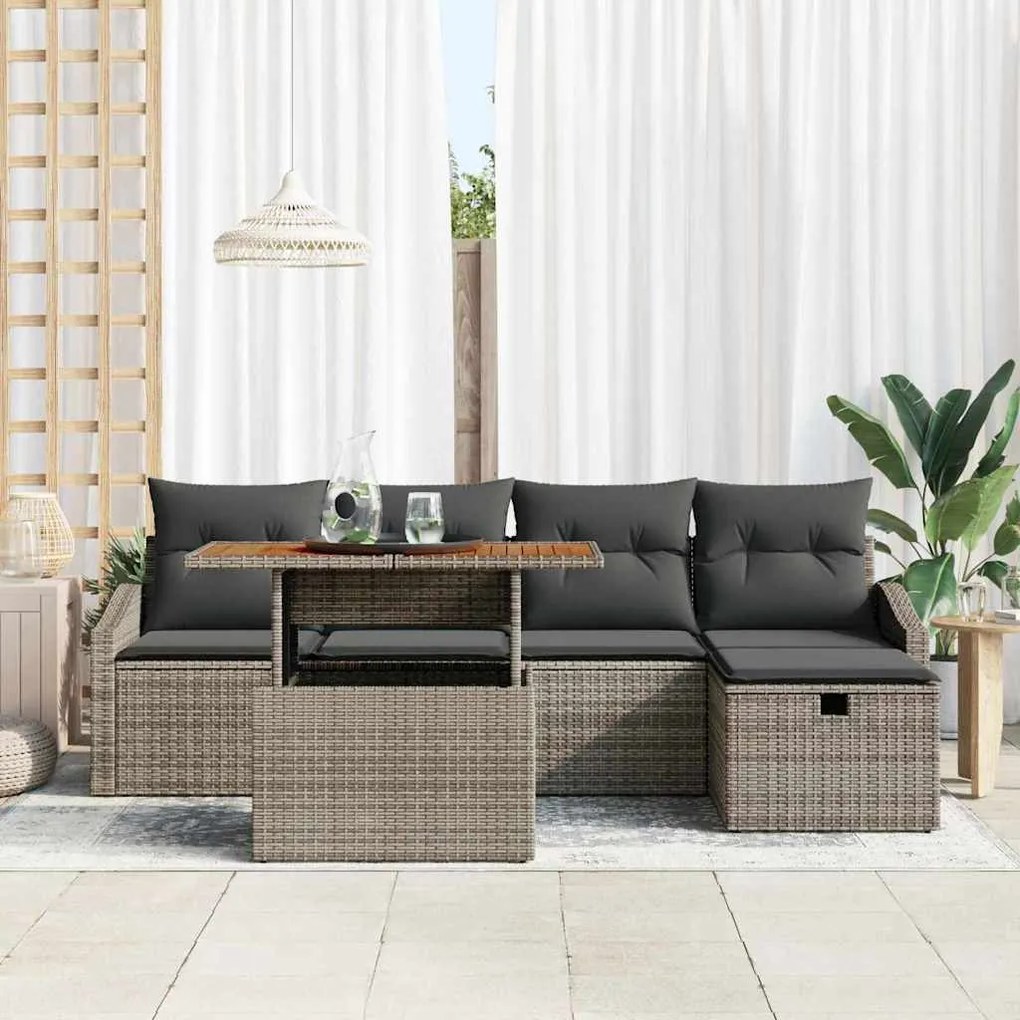 vidaXL Σετ Καναπέ Κήπου με μαξιλάρι 6 pcs Γκρι Πολυ ράταν