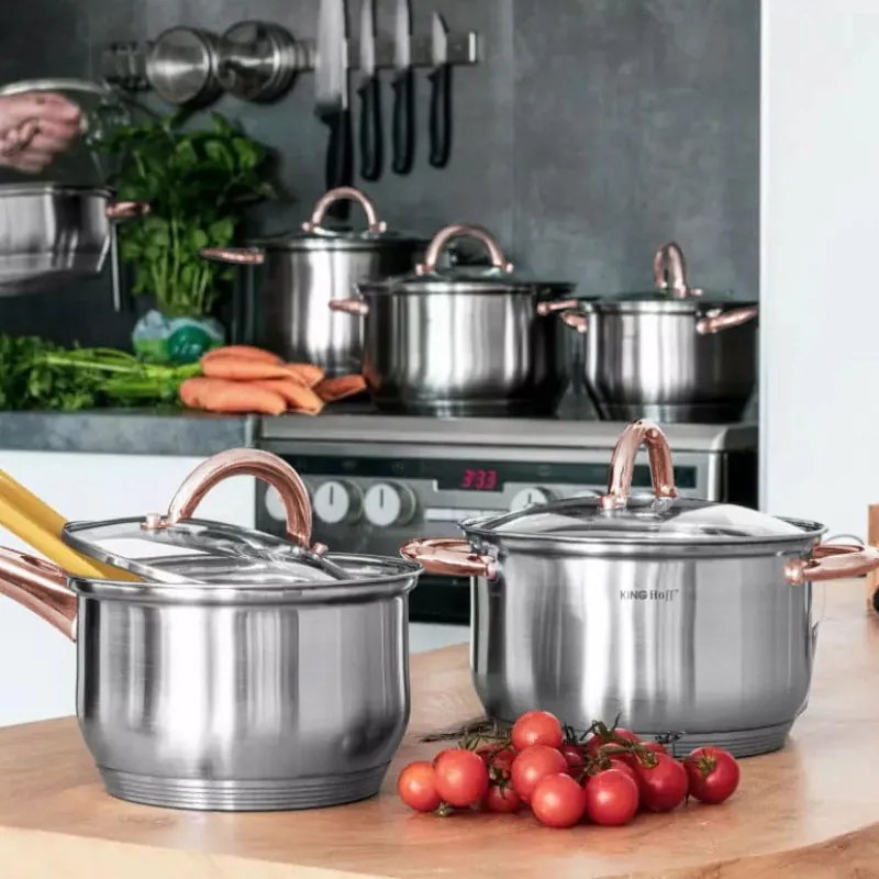 Σετ κατσαρόλες και τηγάνια Kinghoff KH 1765, 12 h, επαγωγή, Inox/ροζ χρυσό