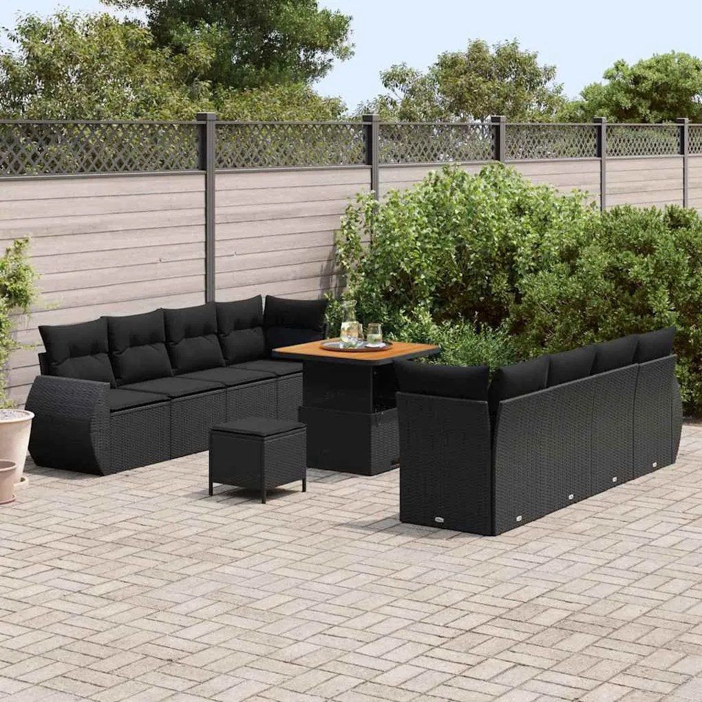 vidaXL Σετ Καναπέ Κήπου με αποθήκευση 11 pcs Μαύρο Πολυ ράταν