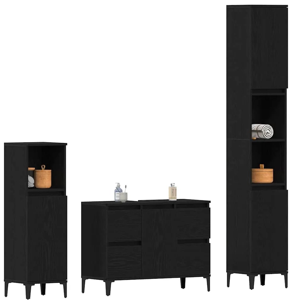 vidaXL Σετ Επίπλων Μπάνιου με συρτάρι 3 pcs Μαύρο 30 x 30 x 180 cm