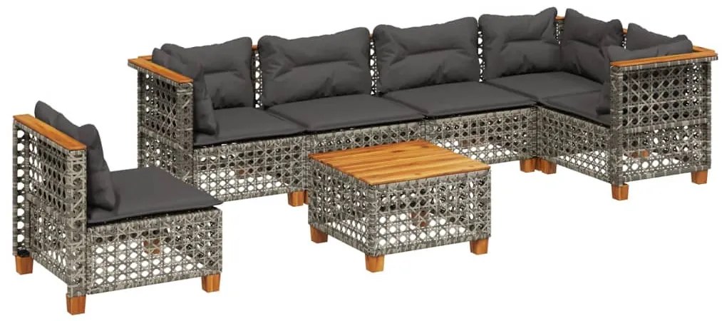 vidaXL Σετ Σαλονιού Κήπου 7 τεμ. Γκρι Συνθετικό Ρατάν με Μαξιλάρια