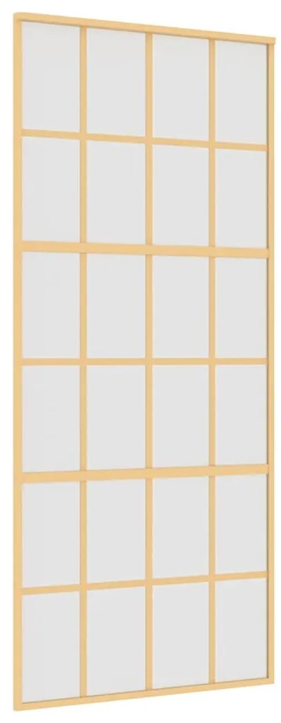 vidaXL Συρόμενη Πόρτα Χρυσή 90x205 εκ. Αμμοβολή ESG Γυαλί/Αλουμίνιο