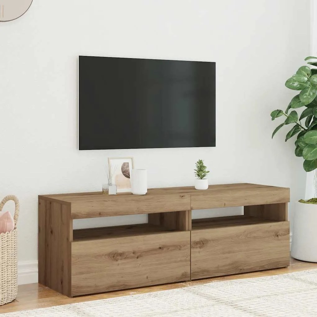 vidaXL σετ ντουλαπιών τηλεόρασης 2 τεμαχίων με φώτα LED Artisan Oak