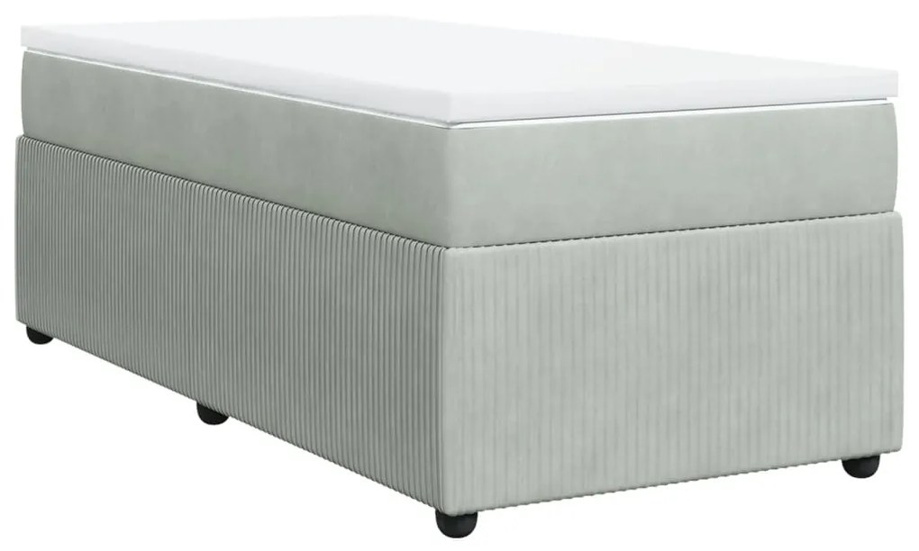 vidaXL Κρεβάτι Boxspring με Στρώμα Ανοιχτό Γκρι 90x200 εκ. Βελούδινο