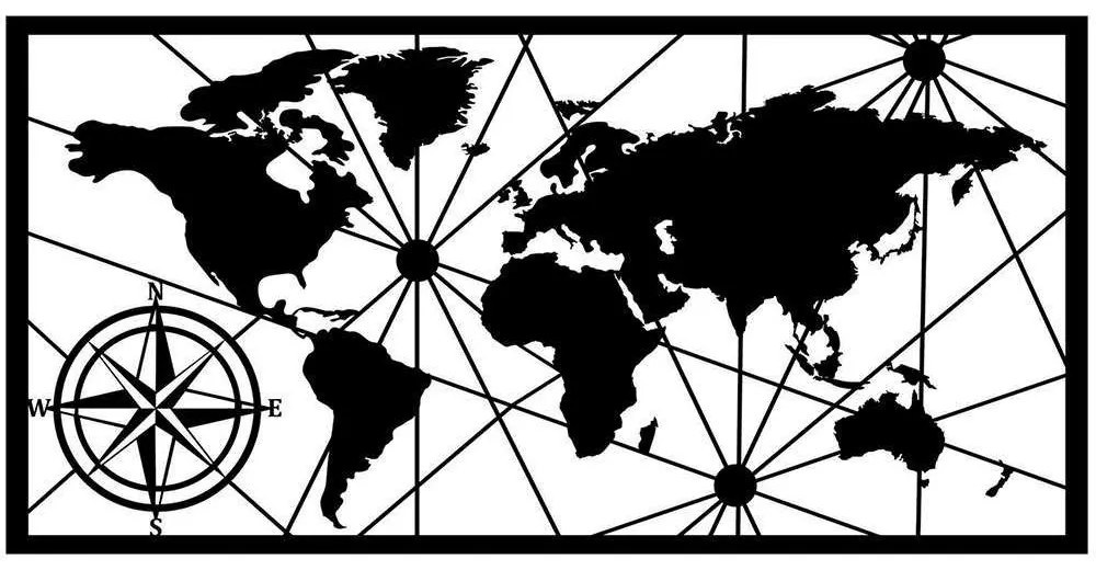 Διακοσμητικό Τοίχου World Map Medium 891TNL1759 100x50cm Black Wallity Metal