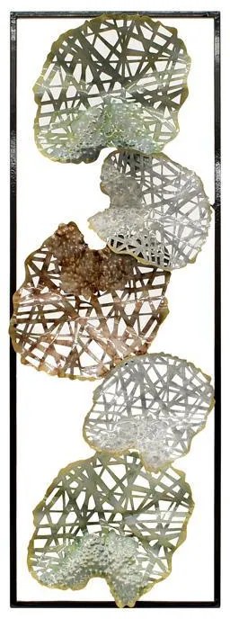 Μεταλλικό Διακοσμητικό Τοίχου Leafs FL608 Fylliana Χρυσό - Γκρι - Βεραμάν 31x4x90 εκ. 31x4x90 εκ.