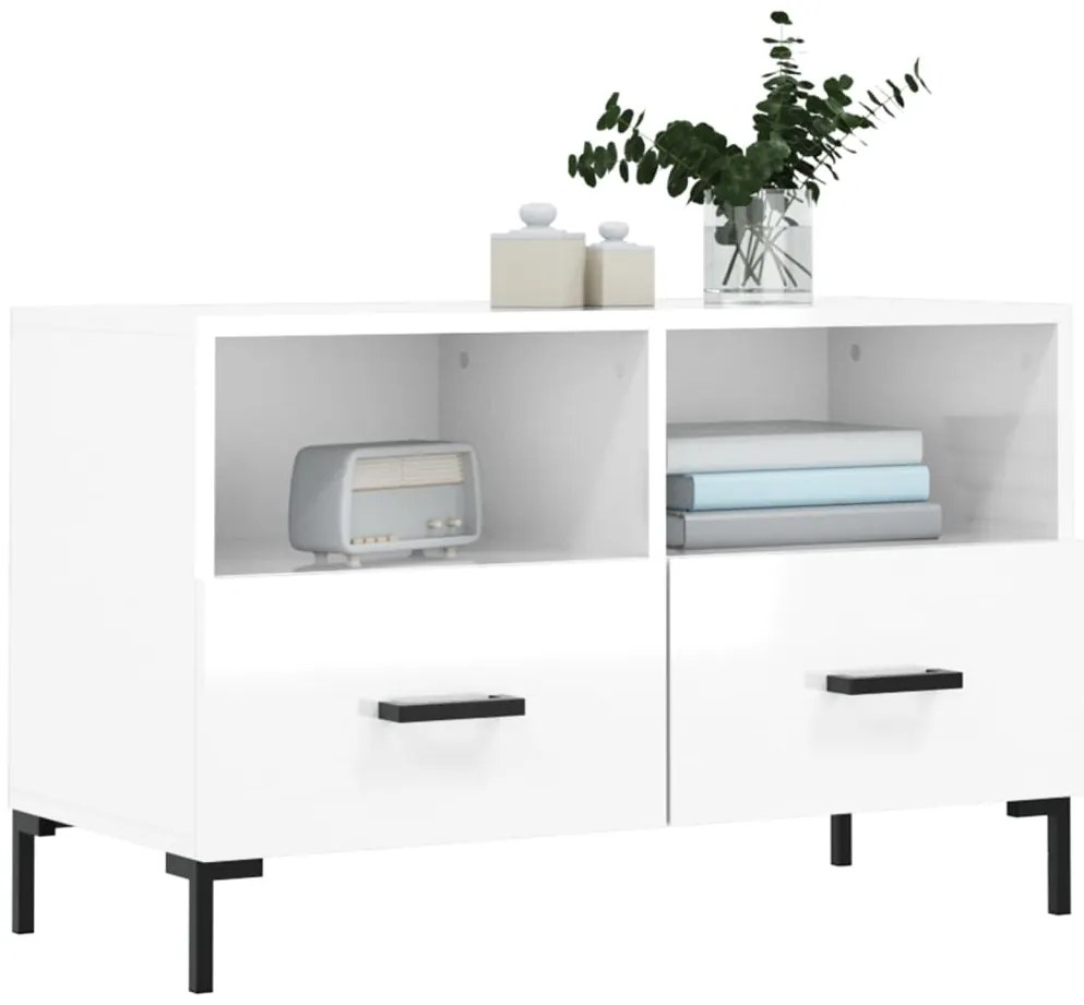 vidaXL Έπιπλο Τηλεόρασης Γυαλ. Λευκό 80x36x50 εκ. Επεξεργασμένο Ξύλο