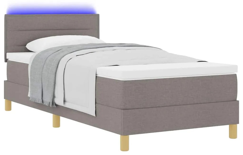 vidaXL LED Κρεβάτι με βάθρο με στρώμα Taupe 100 x 200 cm ύφασμα