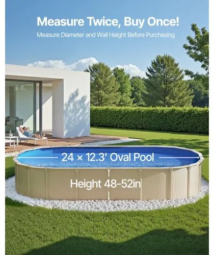 VEVOR Oval Pool Liner 24 x 12.3ft Overlap Style Pool Liner 52in Wall Height