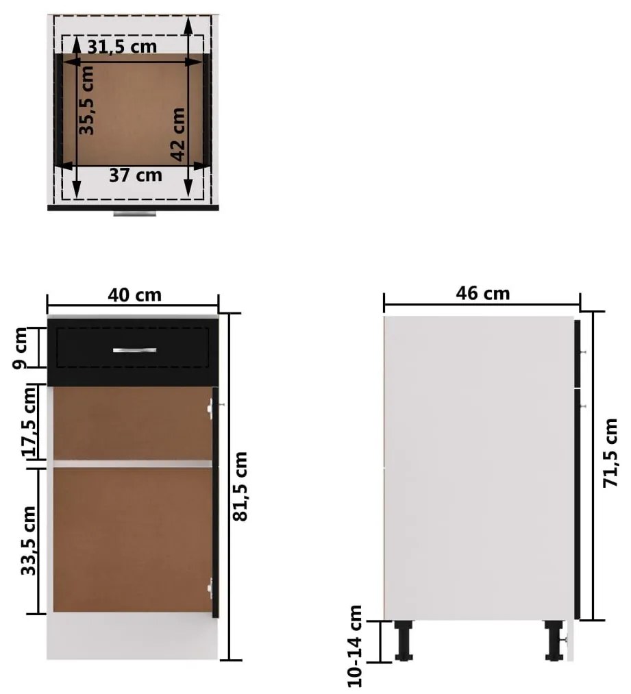 Ντουλάπι με Συρτάρι Μαύρο 40x46x81,5 εκ. Επεξ. Ξύλο - Μαύρο